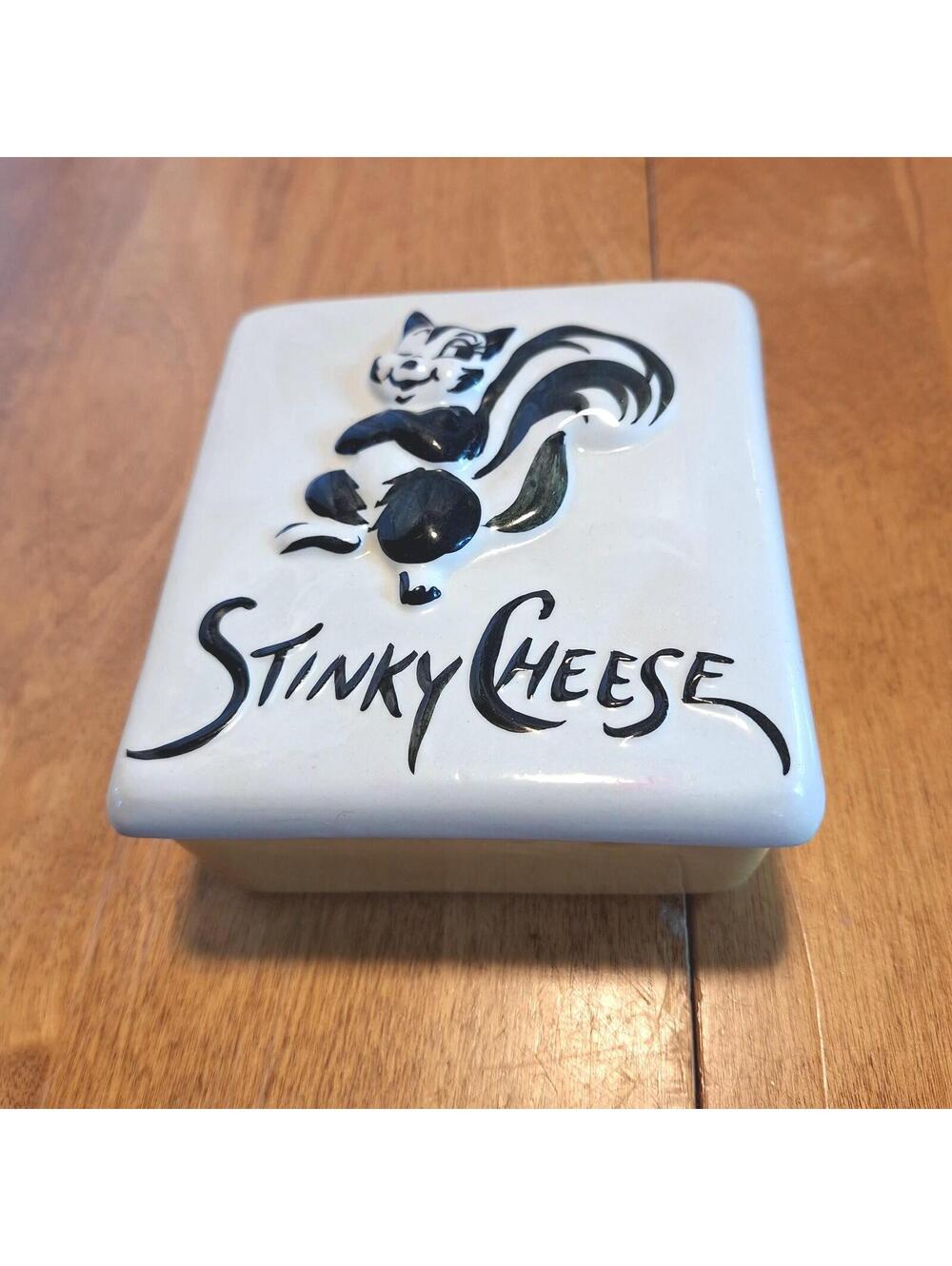 Vintage STINKY CHEESE Ceramic Refrigerator Cheese Container Novelty Trinket Box